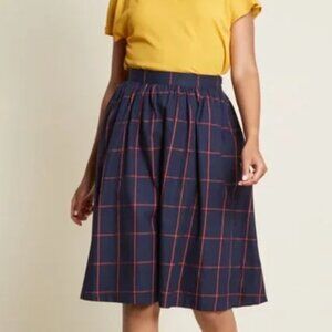 ModCloth Blue & Red Plaid Circle Bow Skirt